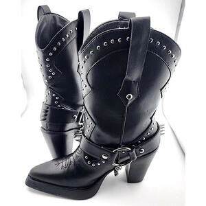 Dolls Kill Widow Spiked Goth Boots – Black Platform Punk Alternative Shoes – 9M
